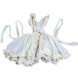 Antique Edwardian Cotton Infant Gown Lace Open Form Baby Dress 1900s White 1890